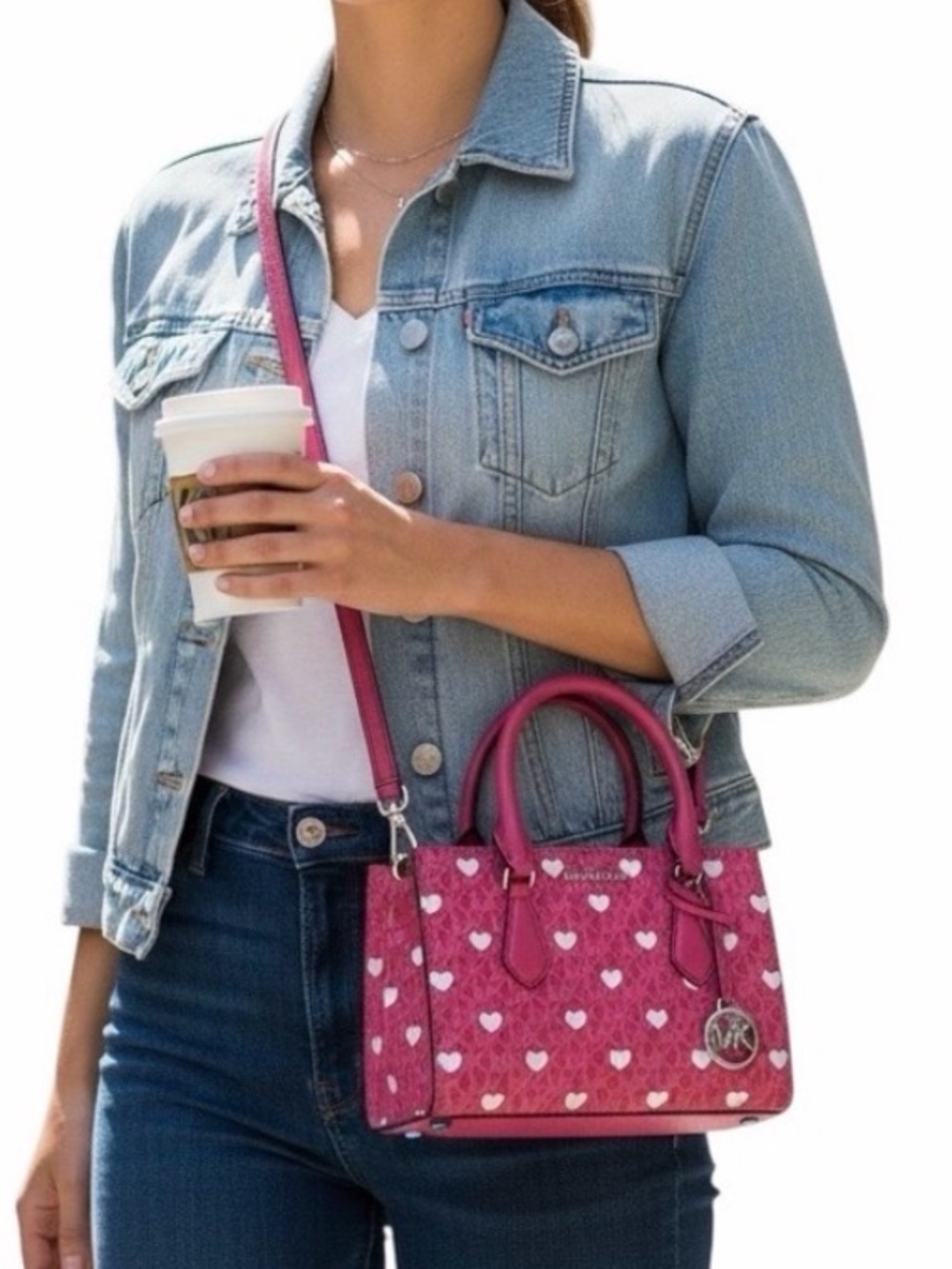 Michael Kors Sheila Small Hearts Satchel Shoulder Crossbody Logo Bag, Hibiscus